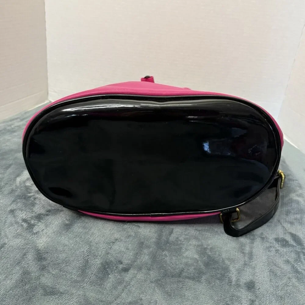 Y2kJuicy Couture Hot Pink Drawstring Bucket Backpack Gold Hardware Black Straps